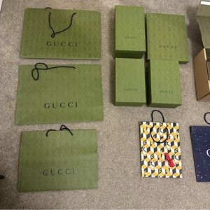 Lots of Empty Gucci Shoe Boxes & Gift Bags